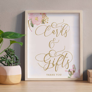 Eleganta Blommiga Rosa Guld Kort och Presentkort S Poster