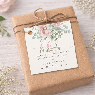 Eleganta blommiga rosafärgade presentkort för baby gåvor etiketter
