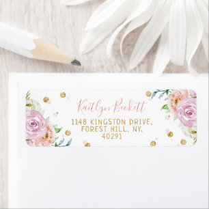 Eleganta Blommiga Vattenfärgsetiketter för Returad Returadress Etikett