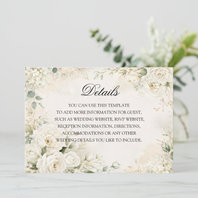 Eleganta blommiga vigseldetaljer i elfenben  inbjudningar (Stående Fram)