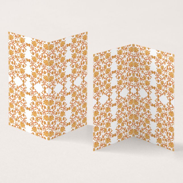 Eleganta blommiga vikta inbjudningskort i guld   (In- och utsida)
