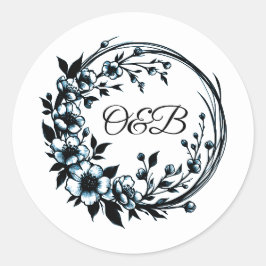 Eleganta blommonogram bröllollsetiketter runt klistermärke