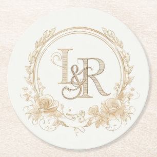 Eleganta blommonogram “L & R” Pappersunderlägg  Underlägg Papper Rund
