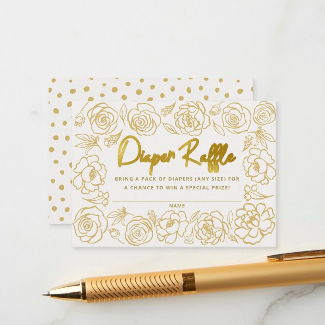 Eleganta blommor Baby Shower Blöja Lotteri Kort (Fram/Back In Situ)