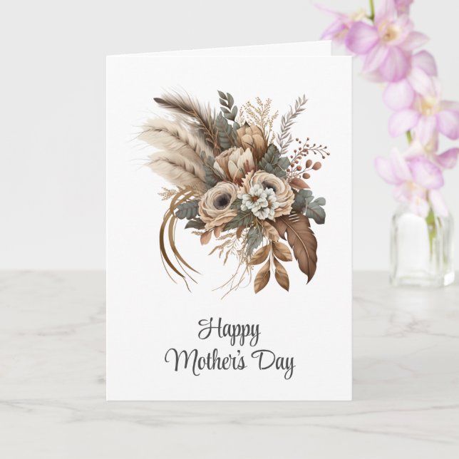 Eleganta blommor bladverk och fjädrar Mors dag Kort (Orkide)