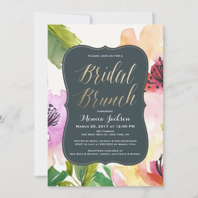 Eleganta blommor bröllopsbrunch | Bröllopsfest Inbjudningar (Framsida)