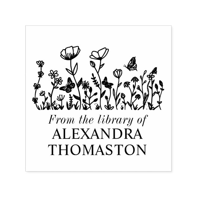 Eleganta blommor, fjärilar Biblioteksboknamn Självfärgande Stämpel (Design)
