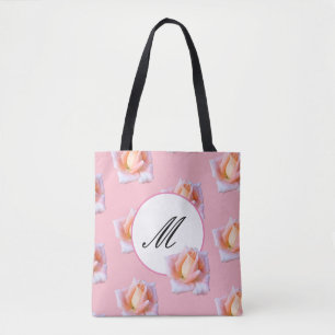 Eleganta blommor för monogramtotorosa ros tygkasse