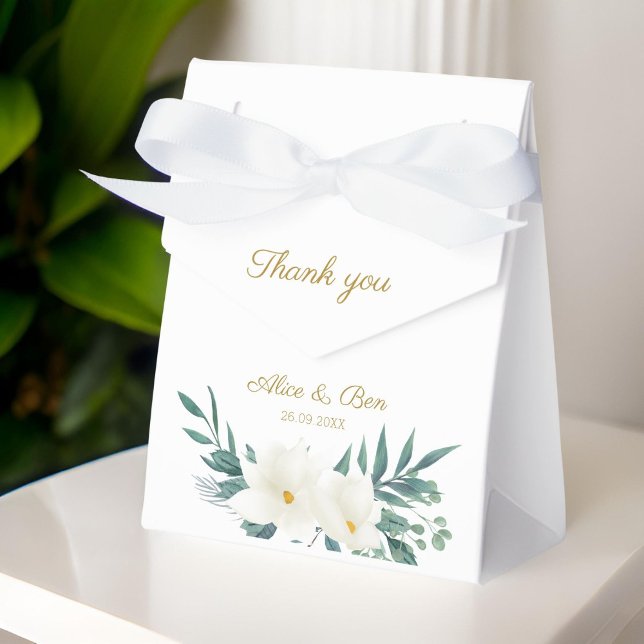 Eleganta blommor Grön Vit Svart Förmånslåda Presentaskar (" Thank you! " Personalized, Elegant, Flowers, Green-White Favor Box.)
