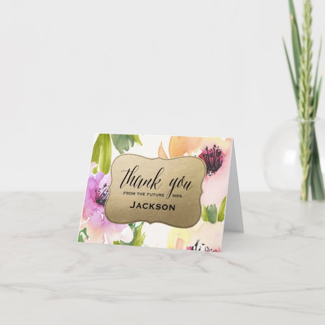 Eleganta blommor guld | Tacksamhetskort Tack Kort (Framsida)