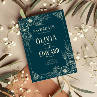 Eleganta blommor i guldram Bröllop Spara Datumet