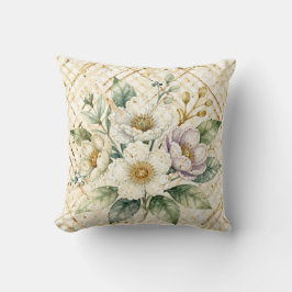 Eleganta blommor i off white, guldlater-mönster kudde