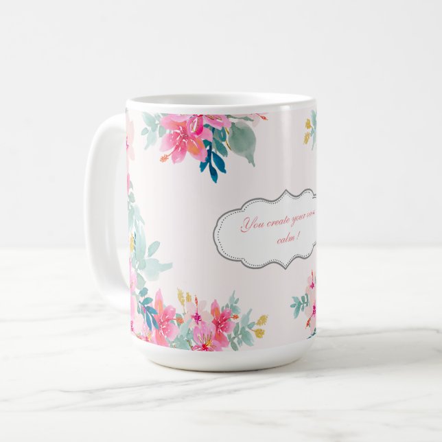 Eleganta blommor i vattenfärg, motiverande budskap kaffemugg (Framsida vänster)