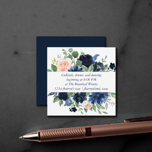Eleganta Blommor Marinblå och Rosafärgad Bröllop Tilläggskort
