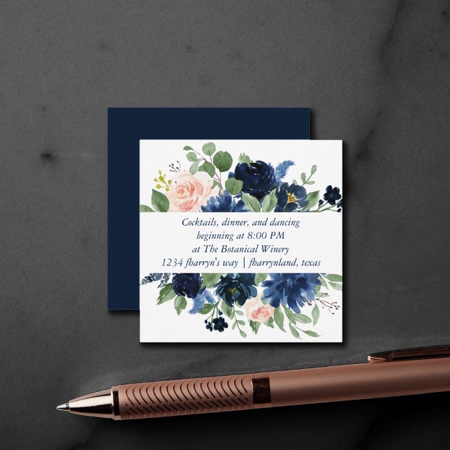 Eleganta Blommor | Marinblå och Rosafärgad Bröllop Tilläggskort (Skapare uppladdad)