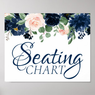 Eleganta Blommor Marinblå och rosafärgade blommo Poster