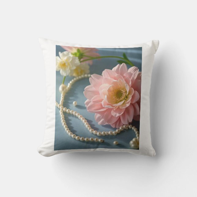 Eleganta blommor och pärlor kudde (Framsida)