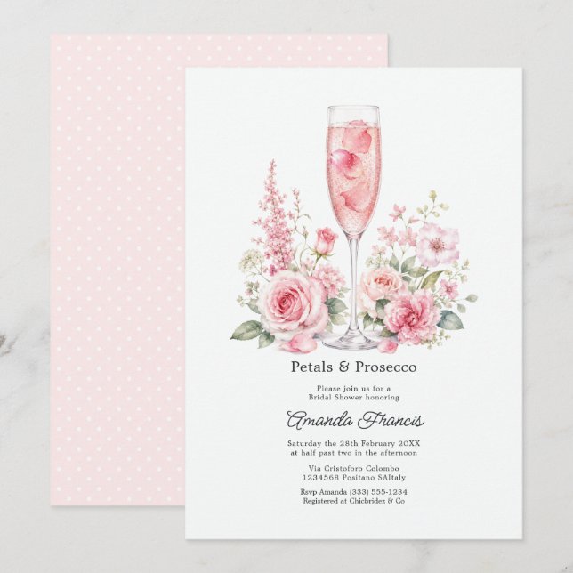 Eleganta blommor & Prosecco Bröllopsdusch för brud Inbjudningar (Fram/baksida)