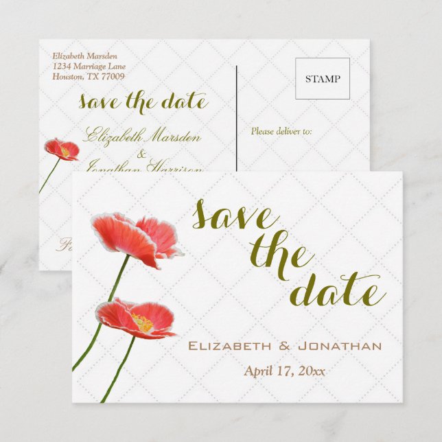 Eleganta blommor vallmo Save The Date Inbjudningar (Fram/baksida)