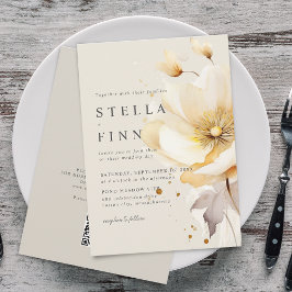 Eleganta blommor Vita Gula Guld QR-kod Bröllop Inbjudningar