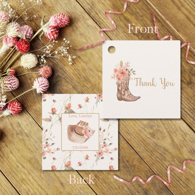 Eleganta blomster cowgirl bröllopsdusch presentkor gåvor etiketter (Elegant Floral Cowgirl Bridal Shower Favor Tags)