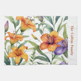 Eleganta blomsterliljor botaniska liljor blommor kökshandduk