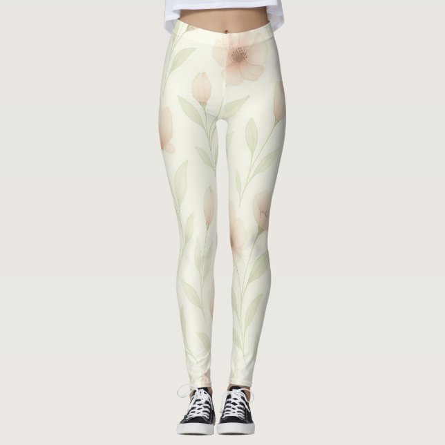 Eleganta blomstermålade leggingar för kvinnor i va leggings (Framsida)
