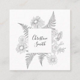 Eleganta blomstermönster svarta och vita blommor fyrkantigt visitkort