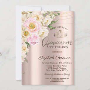 Eleganta Blush Blommor Rose Guld Quinceañera Inbjudningar