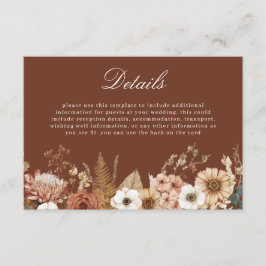 Eleganta bohemiska blommiga bröllopsdetaljer tilläggskort