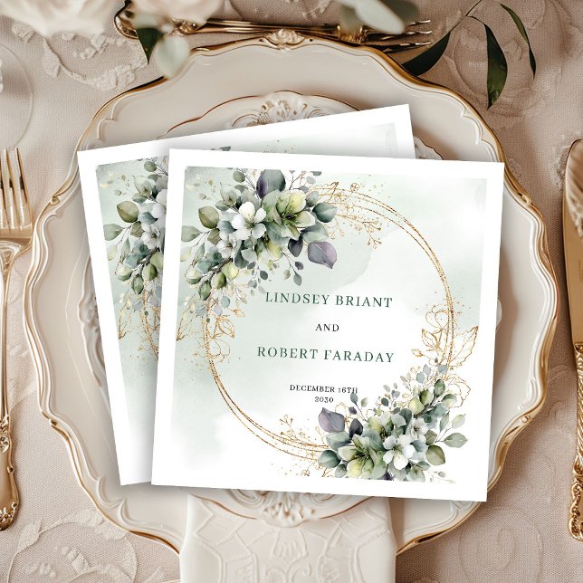 Eleganta bohemiska botaniska bröllopsservetter pappersservett (Chic Bohemian Botanical Wedding Napkins)