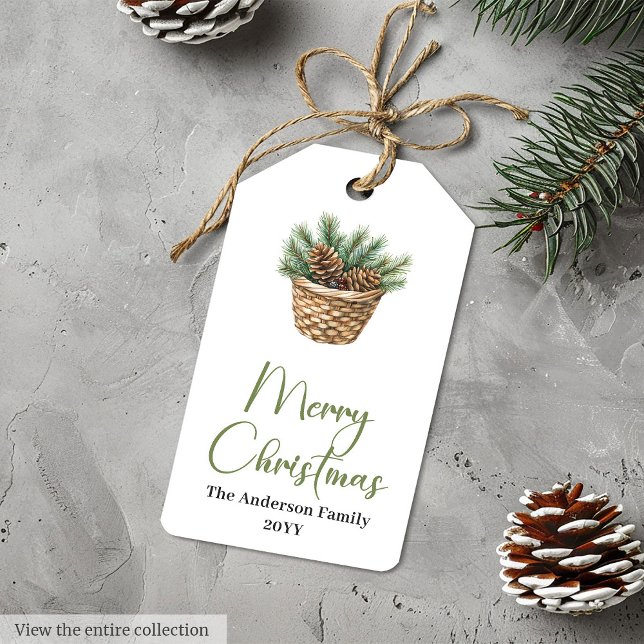 Eleganta bohemiska neutrala tallkranspresenttaggar presentetikett (Elegant Bohemian Neutral Pine Wreath Gift Tag)