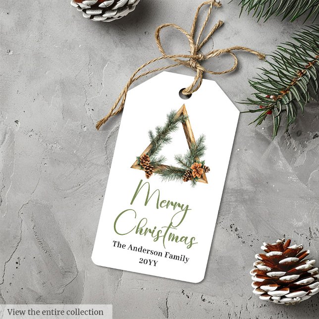 Eleganta bohemiska rustika botaniska helgdagsetike presentetikett (Elegant Bohemian Rustic Botanical Holiday Tag)