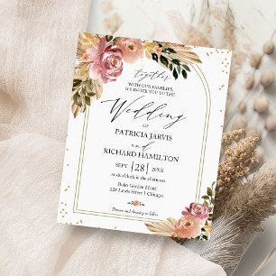 Eleganta Boho Blommiga Bröllopsinbjudningar till B Flygblad