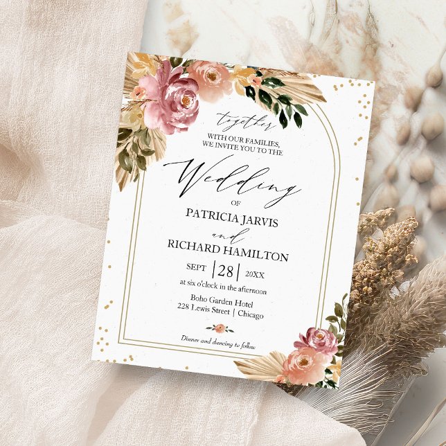 Eleganta Boho Blommiga Bröllopsinbjudningar till B Flygblad (Skapare uppladdad)