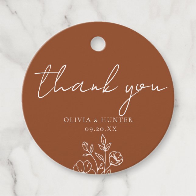 Eleganta Boho Blommiga Terrakotta Tack  Gåvor Etiketter (Framsida)