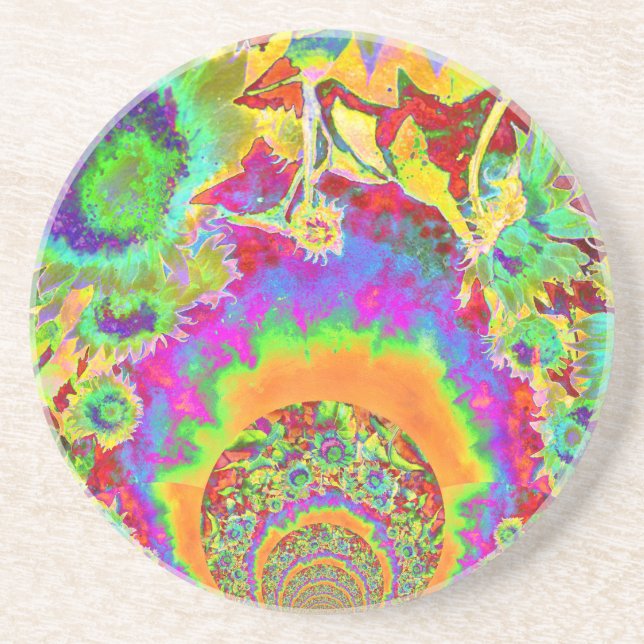 Eleganta boho bohemiska retro solrosor  underlägg sandsten (Framsidan)