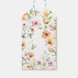 Eleganta Boho Orange Rosa Akvarell Vilda Blommor Presentetikett