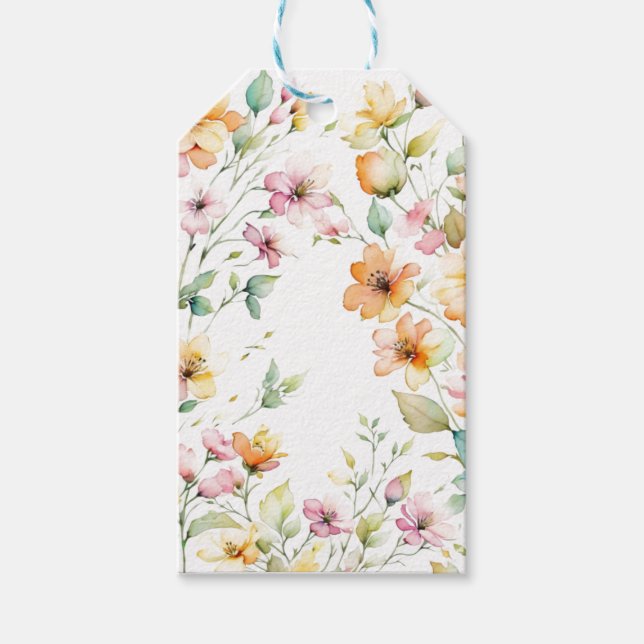 Eleganta Boho Orange Rosa Akvarell Vilda Blommor Presentetikett (Framsidan)