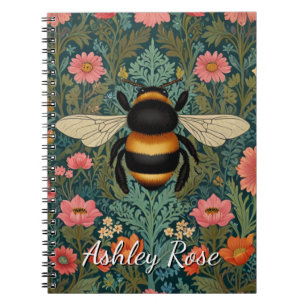 Eleganta boho retro humlor vårblommor anteckningsbok