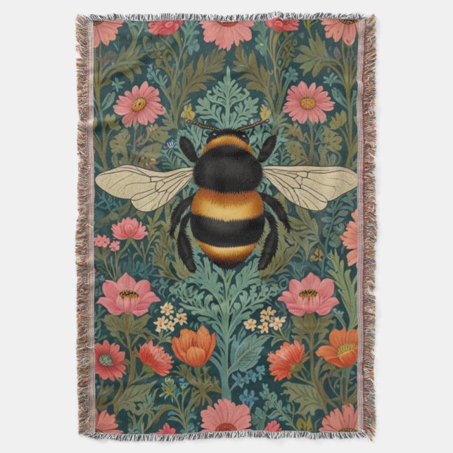 Eleganta boho retro humlor vårblommor  filt (Framsidan Vertikal)