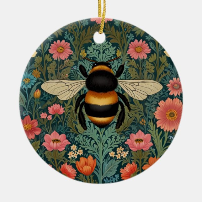 Eleganta boho retro humlor vårblommor  julgransprydnad keramik (Framsidan)