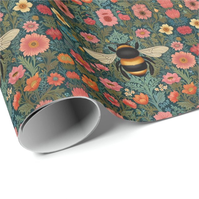Eleganta boho retro humlor vårblommor  presentpapper (Rullad Hörn)