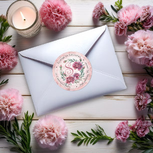 Eleganta Boho Rosa Nejlikor Blommig Returadress Runt Klistermärke