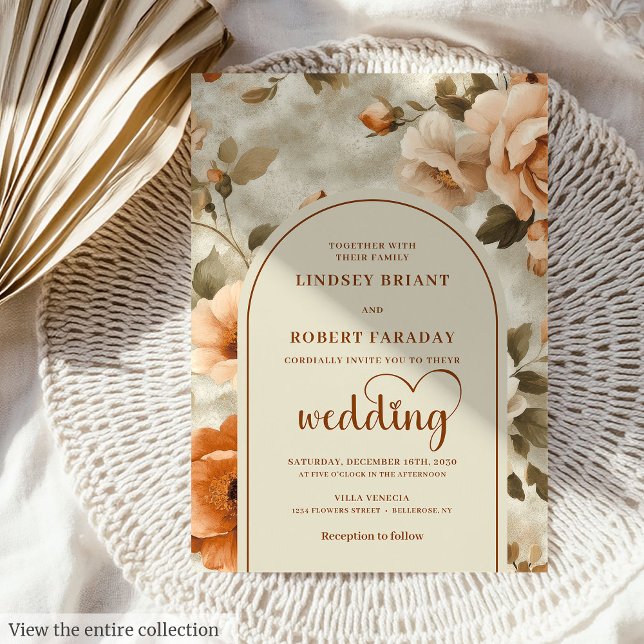 Eleganta Boho Rostiga Elfenbensgröna Bröllopsinbju Inbjudningar (Chic Boho Rusty Ivory Sage Floral Wedding Invitation

)