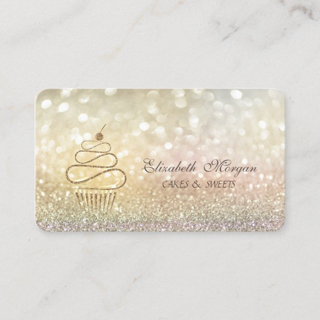Eleganta Bokeh Guld Glitter Cupcakes Visitkort (Framsida)