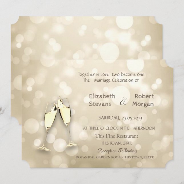 Eleganta Bokeh vinglas Bröllopsinbjudan Inbjudningar (Fram/baksida)