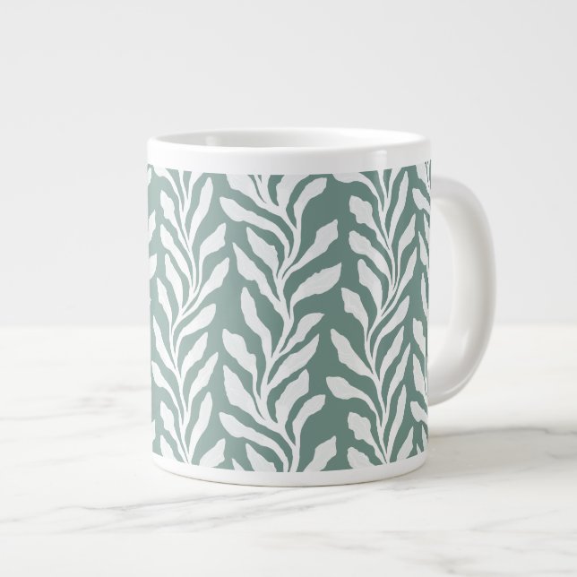 Eleganta botaniska blad Tealgrön Minimal Jumbo Mugg (Framsida höger)