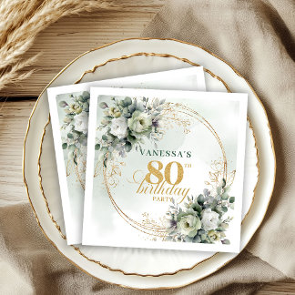 Eleganta Botaniska Grönska 80-års Födelsedags Serv Pappersservett