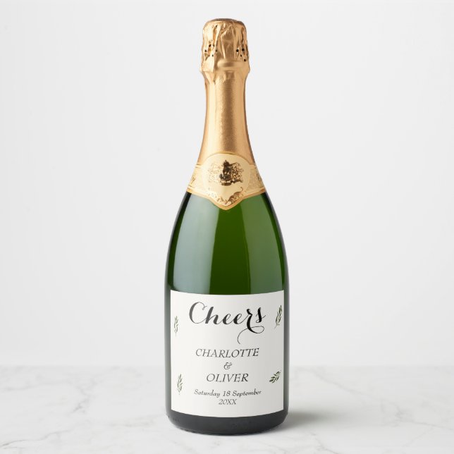 Eleganta botaniska grönska Champagneflasketiketter (Framsida)